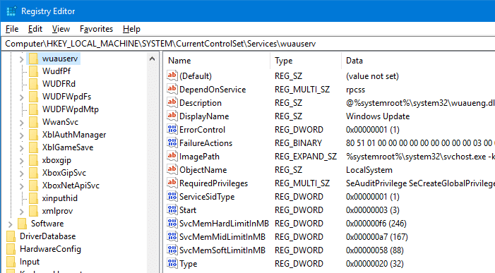 Registry Key For Windows Update